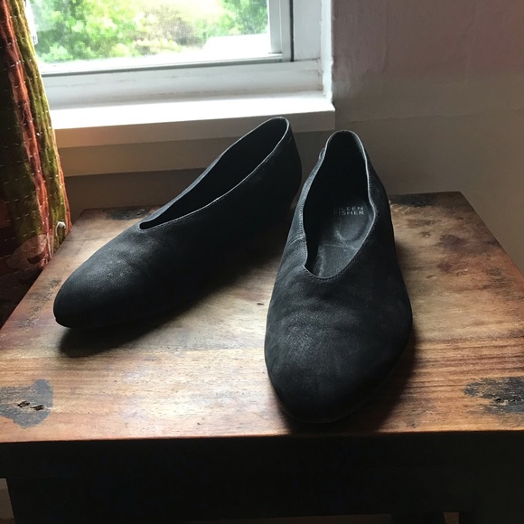 eileen fisher black nu buck flats size 8.5